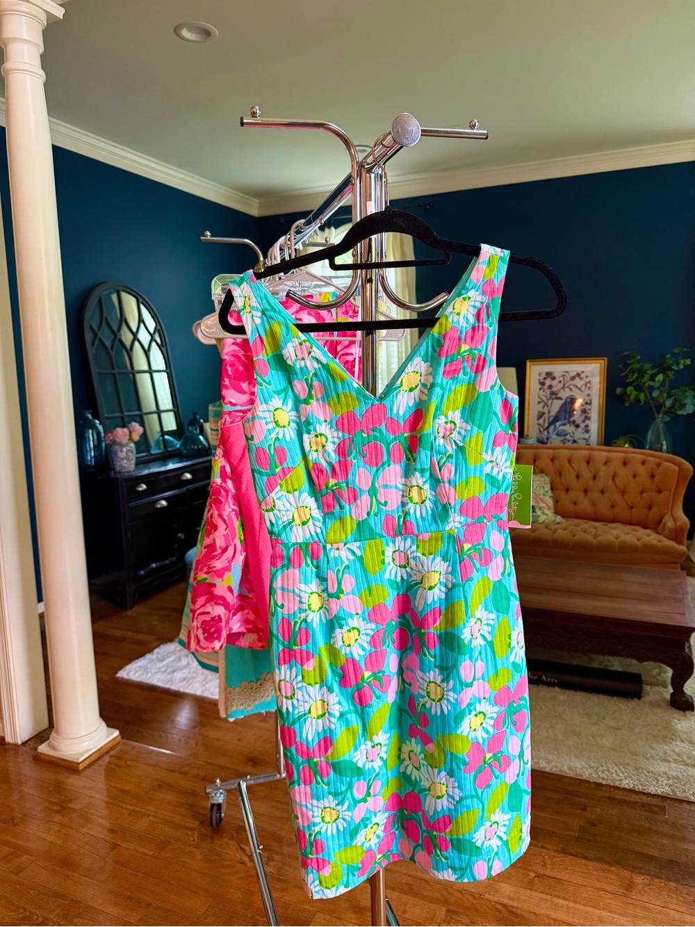 Lilly Pulitzer Turquoise & Pink Floral V-Neck Sundress